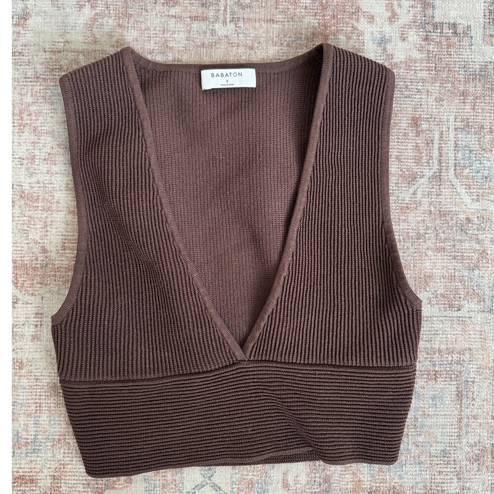 Aritzia Babaton Sculpt Knit Deep V Tank Top Coffee Bean Brown Size S